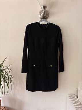 Designer Calvin Tran Classic Black Long-Sleeve Shift Dress